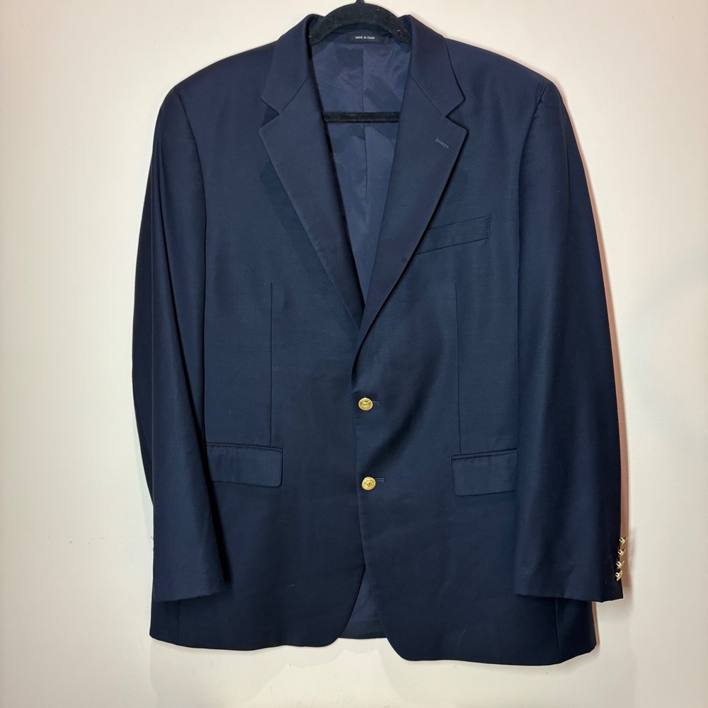 Lauren Ralph Lauren Men's Navy 100% Wool Blazer Gold Button Formal Size 44L‎